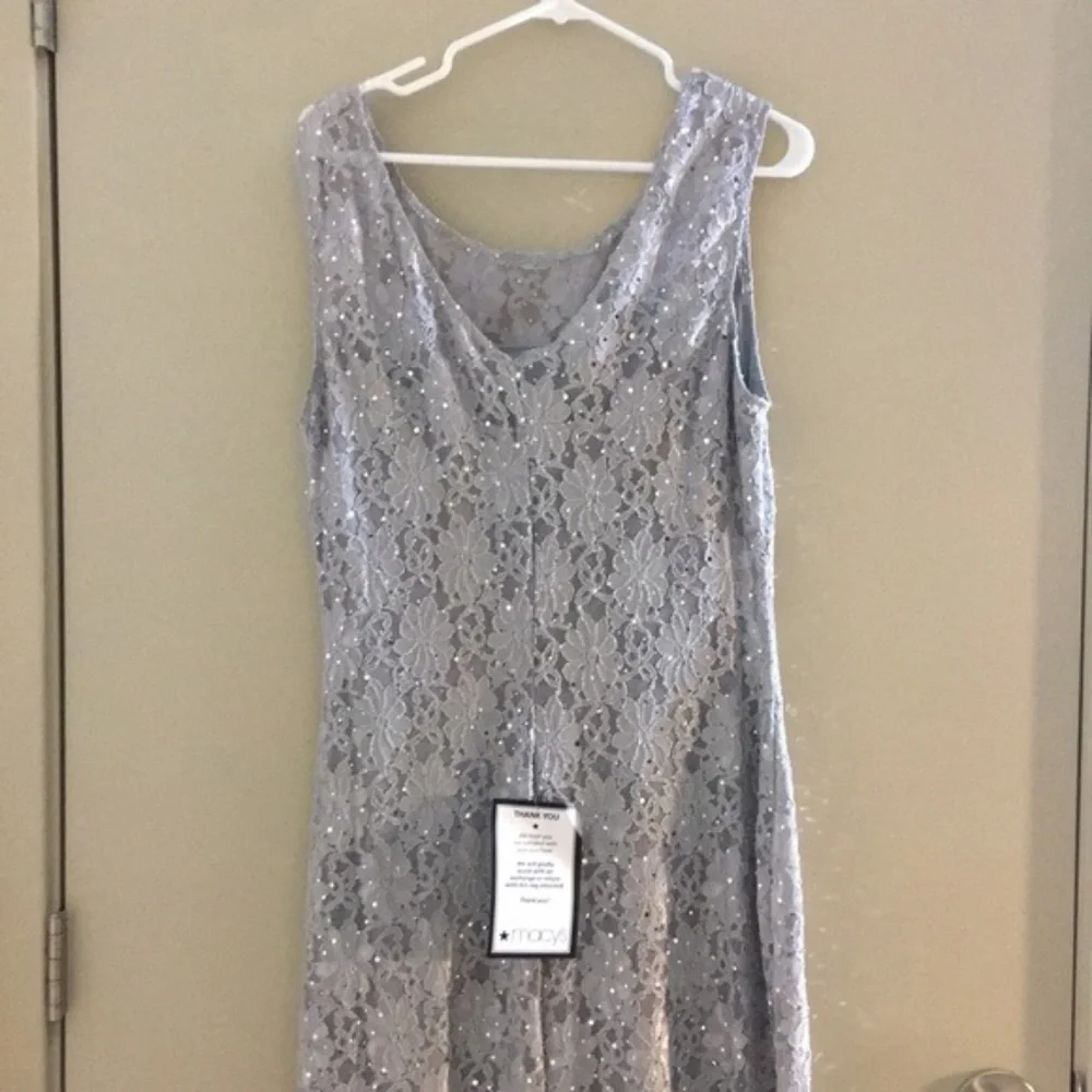 NWT Connected Apparel gown dress Sequined Lace Slit Gown Silver grey 10 12 14 - Picture 7 of 7